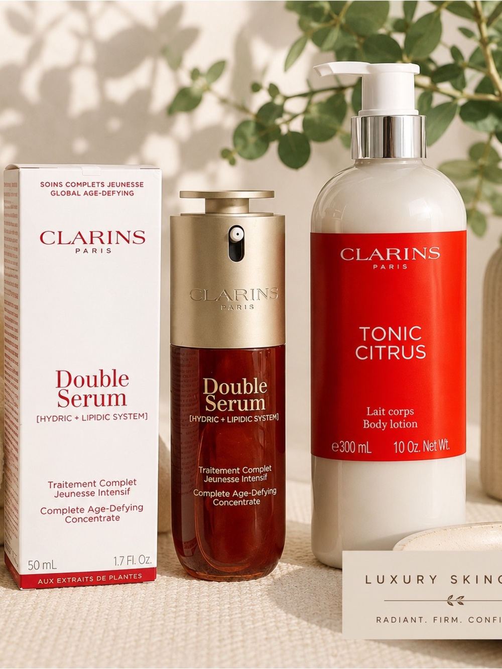Clarins Double Serum 1.7oz Tonic Citrus Lotion Luxury Skincare Bundle NIB
